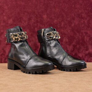 Karl Lagerfeld Paris Women Palmer Black Leather Double Buckle Ankle Boots sz 8